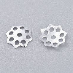 201ステンレススチールビーズキャップ  マルチ花弁  花  銀  10x1.5mm  穴：1.6mm&nbsp;STAS-K210-02S