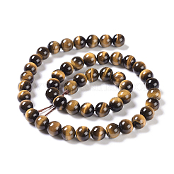 天然石タイガーアイラウンドビーズ連売り  グレードA +  8mm  穴：1mm  約46~48個/連  15インチ&nbsp;G-L411-07-8mm