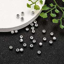 メッキプラスチックアクリルラウンドビーズ  銀メッキ  4mm  穴：1mm  約14000PCS / ponud&nbsp;PACR-L003-4mm-S