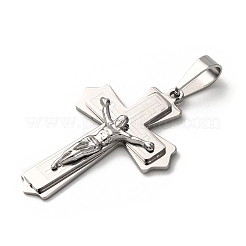 304ステンレスペンダント  イエスの十字架チャーム  ステンレス鋼色  49x33x5mm  穴：12x6.5mm&nbsp;STAS-K250-31P