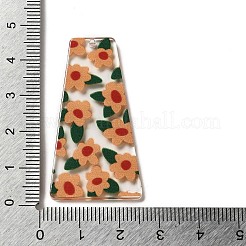 印刷されたアクリルパーツ  台形  ダークサーモン  44.5x23.5x2.5mm  穴：1.5mm&nbsp;TACR-F007-03H