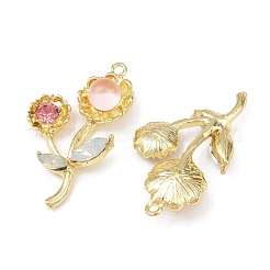 ラインストーンチャーム付き合金  ゴールドカラー  花  カラフル  32x18x7~7.5mm  穴：1.4mm&nbsp;FIND-G102-06G