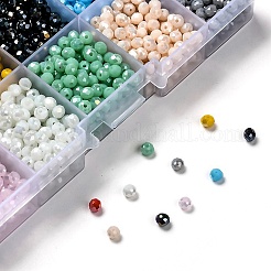 10色の電気メッキガラスビーズ  不透明なソリッドカラー  ABカラーメッキ  多面カット  ロンデル  ミックスカラー  4x3mm  穴：0.4mm  10色  200個/カラー  2000個/箱&nbsp;EGLA-X0006-01E-4mm