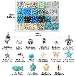 海洋テーマの DIY 合成ターコイズとガラスビーズのジュエリー作りキット  ミックスカラー  5~23x5~16x3~12mm  穴：0.8~3.5mm&nbsp;DIY-YW0010-95