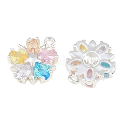 真鍮にカラフルなキュービックジルコニアを敷き詰めたチャーム  花のチャーム  銀  15x13x3mm  穴：1.2mm&nbsp;CU-CBA804C-07P