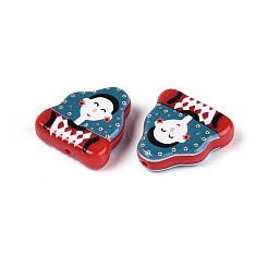 印刷された不透明樹脂ビーズ  女性たち  クリムゾン  20~21.5x20~21x6mm  穴：1.2~1.4mm&nbsp;RESI-N043-17A