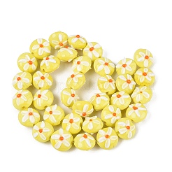 手作りランプワークビーズ  花柄とフラットラウンド  きいろ  14~15x10~12mm  穴：0.8~1.2mm&nbsp;LAMP-Q039-09B