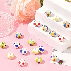 18個 6色 手作り磁器ヨーロピアンビーズ  水玉模様のラウンド  ミックスカラー  12x9~9.5mm  穴：4mm  3個/カラー&nbsp;PORC-YW0001-87