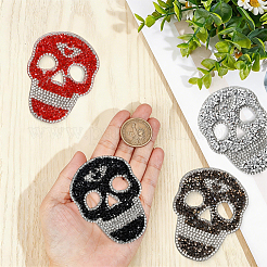 8Pcs 4 Styles Skull Hotfix Rhinestone (Hot Melt Adhesive On The Back)&nbsp;DIY-GF0014-21