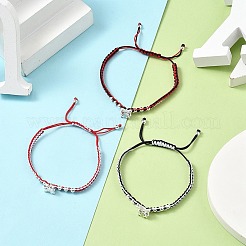 ツートンナイロン糸編みビーズブレスレットセット  蝶結びの真鍮チャーム付き  ミックスカラー  内径：1-3/4~2-3/4インチ（4.5~7cm）&nbsp;BJEW-JB11214