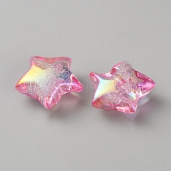 UVメッキ透明アクリルビーズ  虹色の  スター  バブルと  ショッキングピンク  26.5x27.5x12.5mm  穴：3.5mm&nbsp;FIND-SZC0009-19A-01