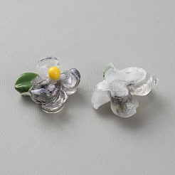 クリア樹脂カボション  花  グリッターパウダー付き  グレー  15x14.5x6.5mm&nbsp;LS-FIND-CJC0437-024D