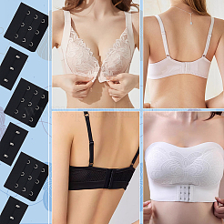 ポリエステル女性用 3 列 x 3 フック ロングライン コルセット ブラ エクステンダー  ビスチェ用 シェイプウェア ウエストニッパー  ブラック  31~51x57x2~2.5mm&nbsp;FIND-WH0148-149B