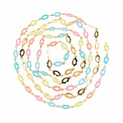 304ステンレススチールリップシェイプリンクチェーン  エナメル  18KGP本金メッキ  ハンダ付け  カラフル  13.5x5x1mm  約3.28フィート（1m）/連&nbsp;STAS-N092-128