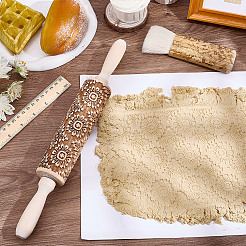 花柄の木製麺棒  エンボスクッキーを焼くための生地ローラー  キッチンツール  パパイヤホイップ  350mm&nbsp;AJEW-WH0314-689A