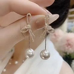 Bowknot Zinc Alloy Crystal Rhinestone Dangle Stud Earrings&nbsp;FS-WGBBCF3-01