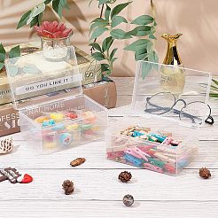 クリアプラスチックビーズ収納ケース  ヒンジ付き蓋付き  フリップカバー  長方形  ホワイト  12.2x8.3x5.5cm  インナーサイズ：11.8x8センチメートル&nbsp;CON-WH0074-62