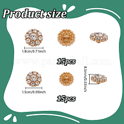 30個 2スタイル 1穴合金ラインストーンシャンクボタン  花  ライトゴールド  15~18x8.5mm  15個/スタイル&nbsp;BUTT-GA0001-44KCG