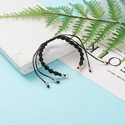 調節可能なポリエステル編みひもブレスレット作り  真鍮ビーズと304ステンレススチールの丸カン付き  ゴールドカラー  ブラック  一本チェーンの長さ：約5-1/2インチ（14cm）&nbsp;AJEW-JB00848-02