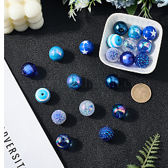 20個10スタイルのアクリル＆樹脂ビーズセット  ラウンド  ブルー  19~20x19~20mm  穴：2~4.3mm  2個/スタイル&nbsp;DIY-PA0001-02C
