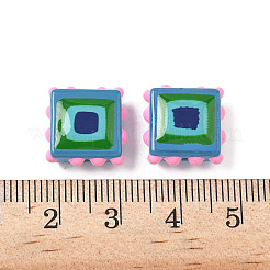 焼き絵の具、ガラス、エナメル、ビーズ  でこぼこした広場  カラフル  13.5~14x13.5~14x6.5~7mm  穴：1mm&nbsp;LAMP-S079-14E