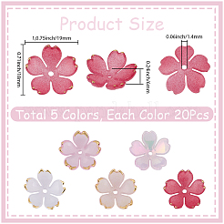 120 個 6 色のアクリルビーズキャップ  花  黄金の縁を持つ  ミックスカラー  17.5~18x18.5~9x5.5~6mm  穴：1.4~1.6mm  20個/色。&nbsp;OACR-BM0001-11B
