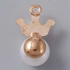 樹脂模造パールペンダント  黄金のトーン合金エナメルパーツ  クラウン丸  ホワイト  18.5x11.5x10mm  穴：1.4mm&nbsp;LS-FIND-TAC0002-041C