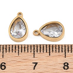 メッキ加工された304ステンレススチールとガラスのペンダント  ティアドロップチャーム  多面カット  18KGP本金メッキ  イオンプレーティング（ip）  長持ちメッキ  ミックスカラー  10x6x3mm  穴：1mm&nbsp;GL-CBA5A59-01G