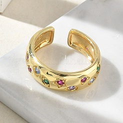 Brass Micro Pave Colorful Cubic Zirconia Cuff Open Rings&nbsp;RJEW-Z145-05G