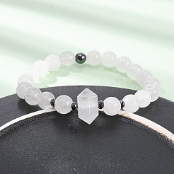 女性用天然水晶ビーズストレッチブレスレット  六角  非磁性の合成ヘマタイトビーズで  ビーズ：8.5mmと16.5x11x10mm  内径：2インチ（5cm）&nbsp;BJEW-A145-01H