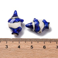 手作りの陶器ビーズ  手描きの陶器ビーズ  魚  ミディアムブルー  21~21.5x12.5~13x7.5~8mm  穴：1.8mm&nbsp;PORC-R002-02K