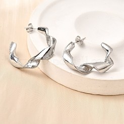 304ステンレススチールツイストC字スタッドピアス  ステンレス鋼色  32x33x6mm&nbsp;EJEW-A139-01P