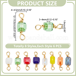 48Pcs 8 Styles Glass Faceted Cube Connector Charms&nbsp;KK-HY0004-28