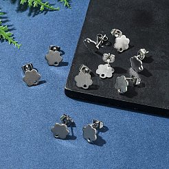 201ステンレススチールスタッドピアス金具10個、穴付き  304ステンレス鋼のピンとイヤーナット  花  10x9mm  穴：1.6mm  ピン：0.8mm&nbsp;EJEW-FS0001-14C