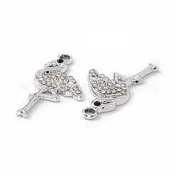 合金ラインストーンペンダント  フラミンゴチャーム  プラチナ  クリスタル  28x15x2.5mm  穴：2mm&nbsp;PALLOY-P287-16P-02