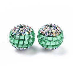 樹脂粘土ラインストーンビーズ  パヴェボールディスコビーズ  ラウンド  グリーントルマリン  16~17mm  穴：1.8mm&nbsp;RB-L029-04C