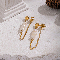 Oval 304 Stainless Steel Chain Tassel Stud Earrings&nbsp;BJ9106