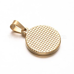 304ステンレススチールフラットラウンドツリーペンダント  ゴールドカラー  22x18x3mm  穴：6mm&nbsp;STAS-L148-03