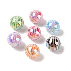 UVメッキカラーアクリルビーズ10個  プリントされたストレートホールラウンドビーズ  ミックスカラー  15x15mm  穴：3mm&nbsp;OACR-S146-01K
