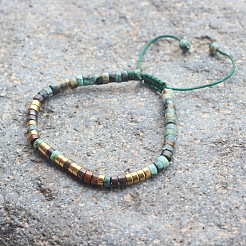 Adjustable Natural African Turquoise(Jasper) and Tiger Eye Heishi Beads Braided Bead Bracelets&nbsp;WGCF761-01