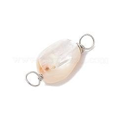 天然貝殻の塊のリンクコネクタチャーム  銅線二重ループ付き  プラチナ  10~11x5.5~6x4.5~7mm  穴：3~3.5mm&nbsp;PALLOY-JF02840