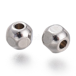 変色しない304ステンレススチールビーズ  多面カット  ラウンド  ステンレス鋼色  4mm  穴：1.4mm&nbsp;STAS-L262-03C-P