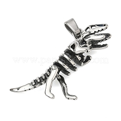 304ステンレスペンダント  恐竜の骨格  手動研磨  アンティークシルバー  38x62x17.5mm  穴：5.5x10mm&nbsp;STAS-D207-04AS