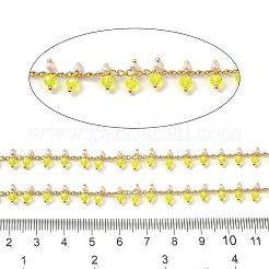 手作りの真鍮リンクチェーン  ガラスビーズとABSビーズ付き  ハンダ付け  スプールで  18KGP本金メッキ  きいろ  3x2x0.2mmと7x3mm  約16.40フィート（5m）/ロール&nbsp;CHC-E028-06G-03