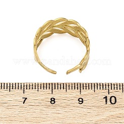 女性用304ステンレススチールオープンカフリング  葉  18KGP本金メッキ  11mm  調整可能&nbsp;RJEW-Z083-02G-04