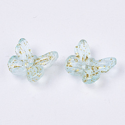 透明スプレー塗装ガラスチャーム  金色の箔付き  蝶  ライトブルー  10x11x3mm  穴：1.2mm&nbsp;GLAA-N035-08A-B06