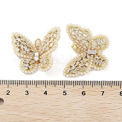 Rack Plating Brass Micro Pave Clear Cubic Zirconia with Plastic Imitation Pearl Pendants&nbsp;KK-G482-03G