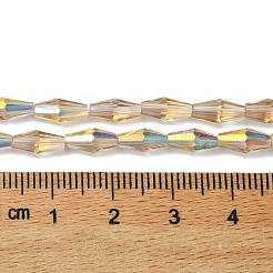 透明電気メッキガラスビーズ連売り  ABカラーメッキ  多面カット  双円錐形  バリーウッド  8x4mm  穴：0.8mm  約63~66個/連  20.47~21.26インチ（52~54cm）&nbsp;GLAA-K064-05A-AB04