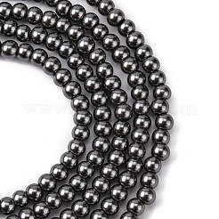 環境に優しいガラスパールビーズ  パールカラーの  ラウンド  濃いグレー  4mm  穴：1.2~1.5mm  約100個/連  16''（40.64センチメートル）&nbsp;HY-J002-4mm-HX088