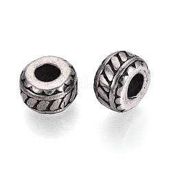 304ステンレス鋼のヨーロッパスタイルの大きな穴のビーズ  ロンデル  アンティークシルバー  9x5.5~6mm  穴：4mm&nbsp;STAS-T072-96AS